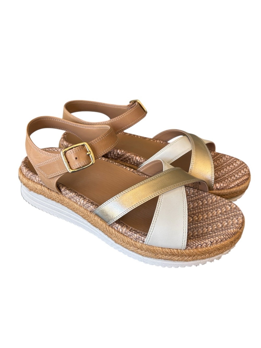Vionic Mar Sandal Gold Camel Strappy Leather Platform Sandal Size 8